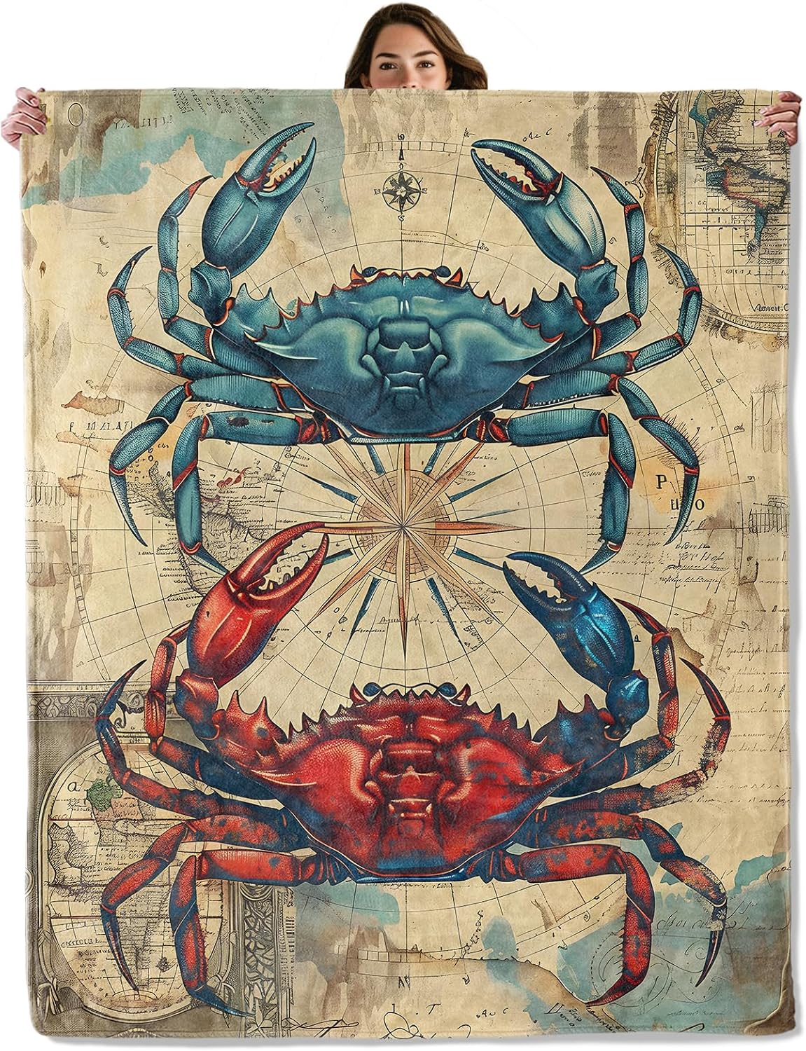 Luxury Lifestyle Travel - Giant Crab Vintage Nautical Map Decke,