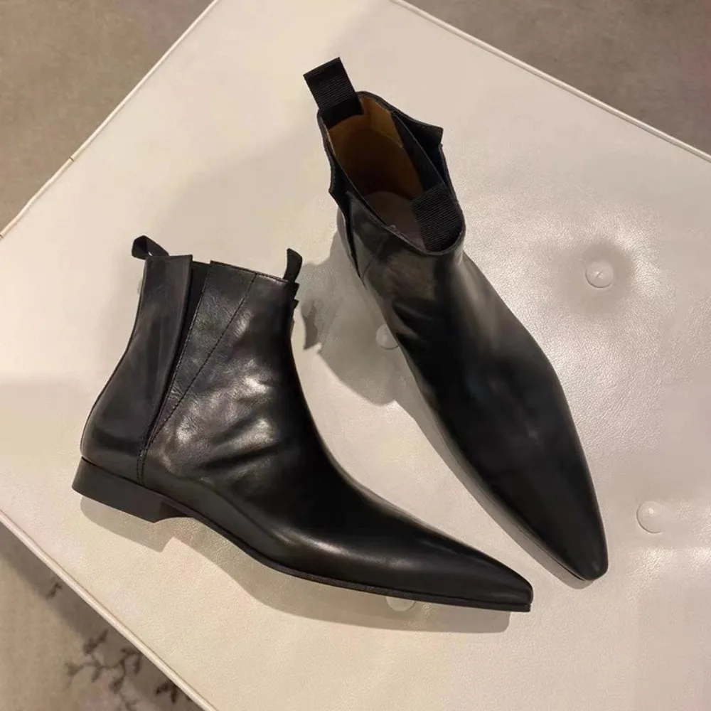 Luxury Lifestyle Products - Luxuriöse Damen-Kurzstiefel Herbst/Winter Echtleder Spitze Chelsea-Stiefel