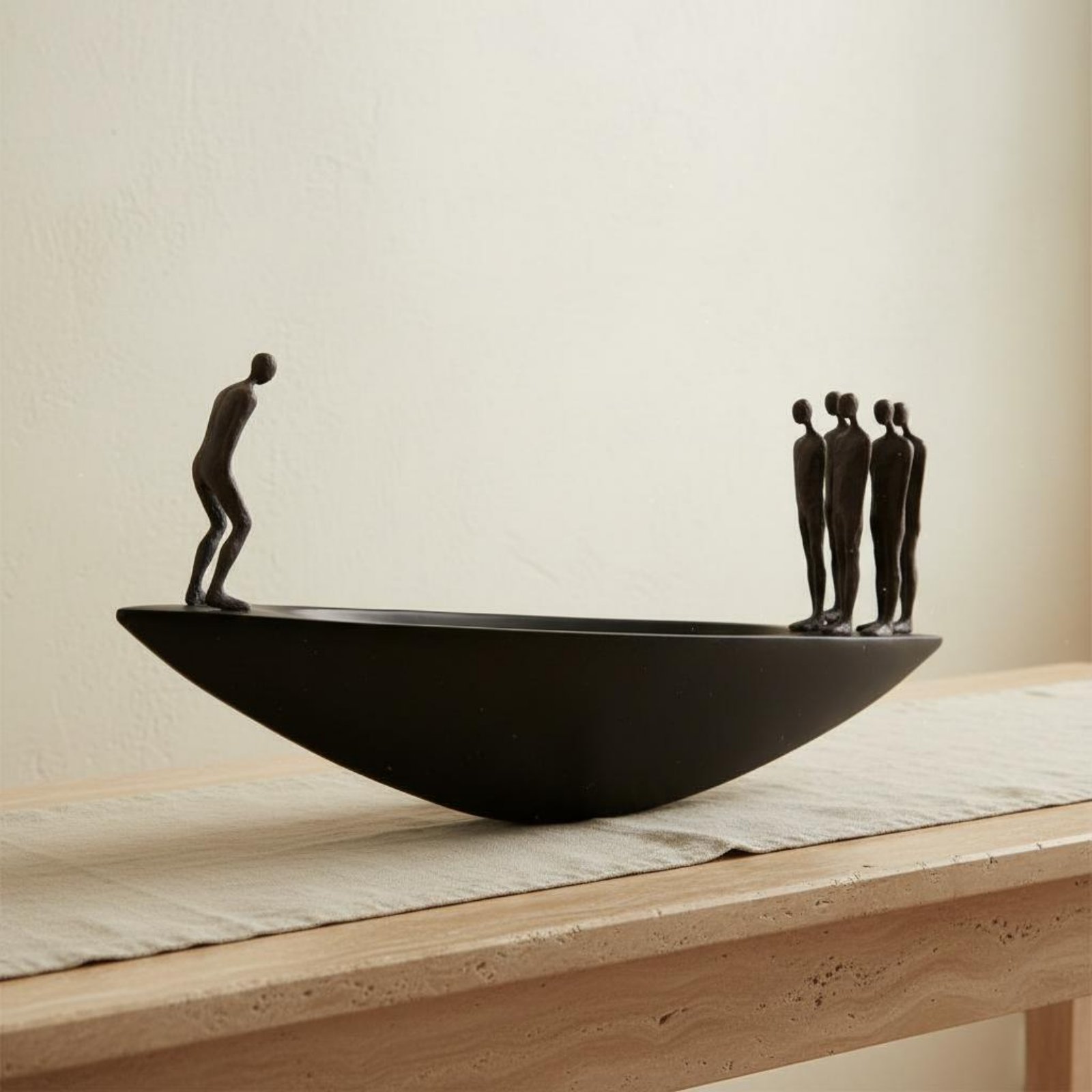 Quiet Luxury Lifestyle - Moderne Segelboot-Statue aus Kunstharz im Wabi-Sabi-Stil,