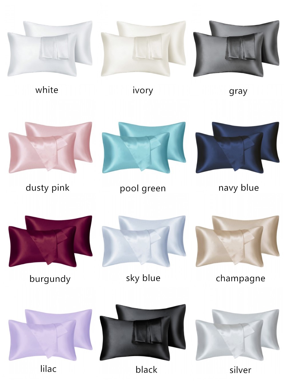 Silk Pillowcase Set - 2 teile/los Solide Seidige Satin Hautpflege