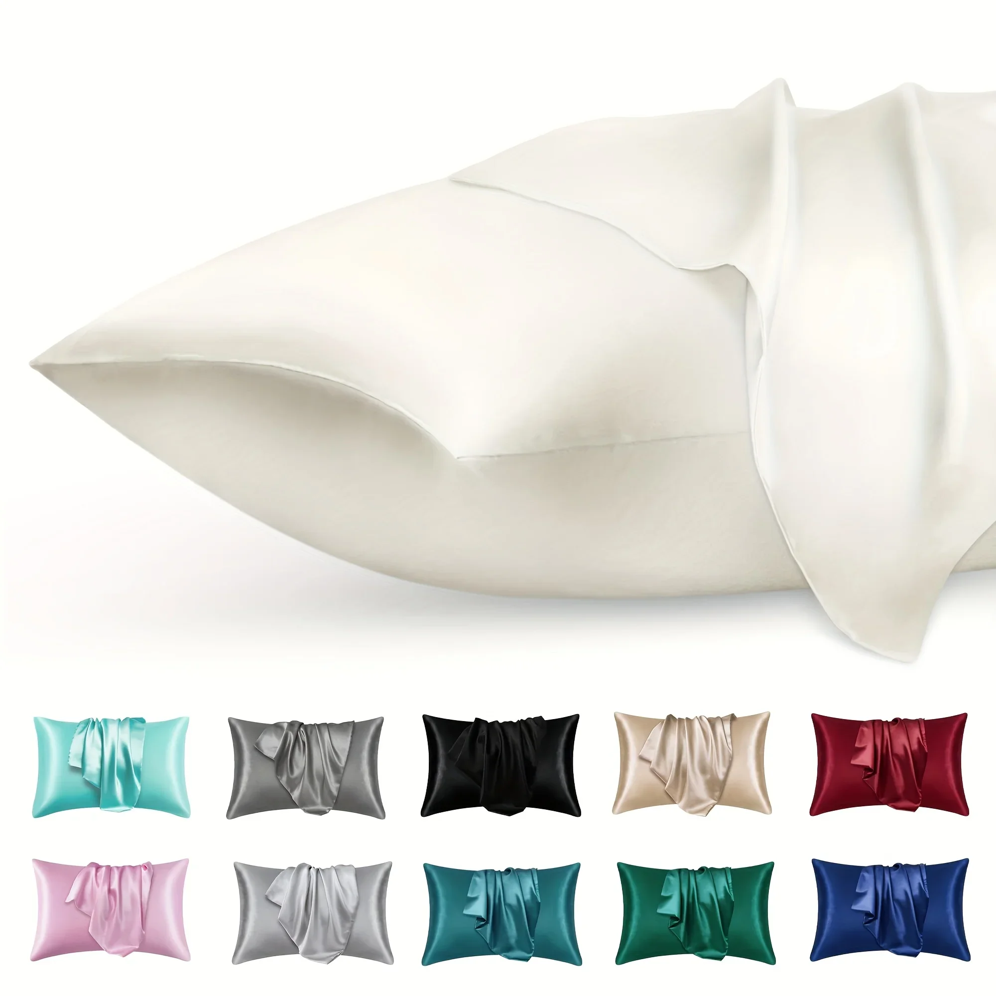 Silk Pillowcase Set - 2 Stück luxuriöser Satin-Umschlag-Kissenbezug, einfarbig, seidenähnlicher