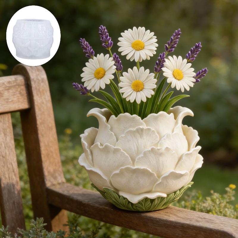 Quiet Luxury Lifestyle - 3D Handgefertigte Pfingstrosen-Blumentopf-Silikonform für DIY Luxuriösen