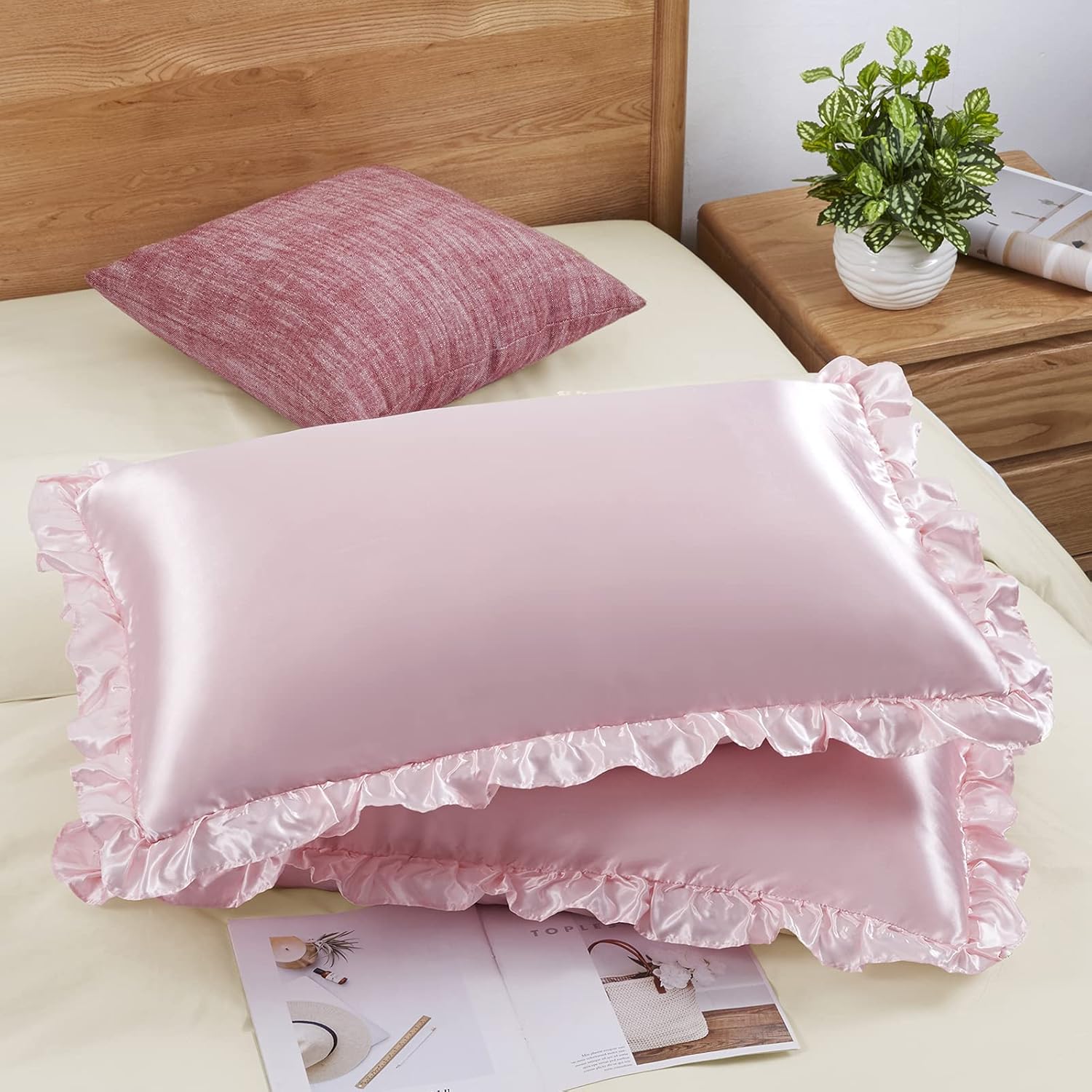Silk Pillowcase Set - 2 Stück Satin-Rüschenkissenbezüge für Haare und